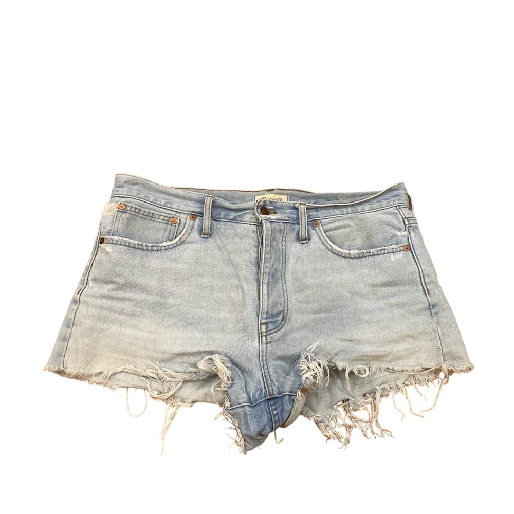Madewell Relaxed Denim Shorts light Wash Button Fly Raw Hem Size 30.